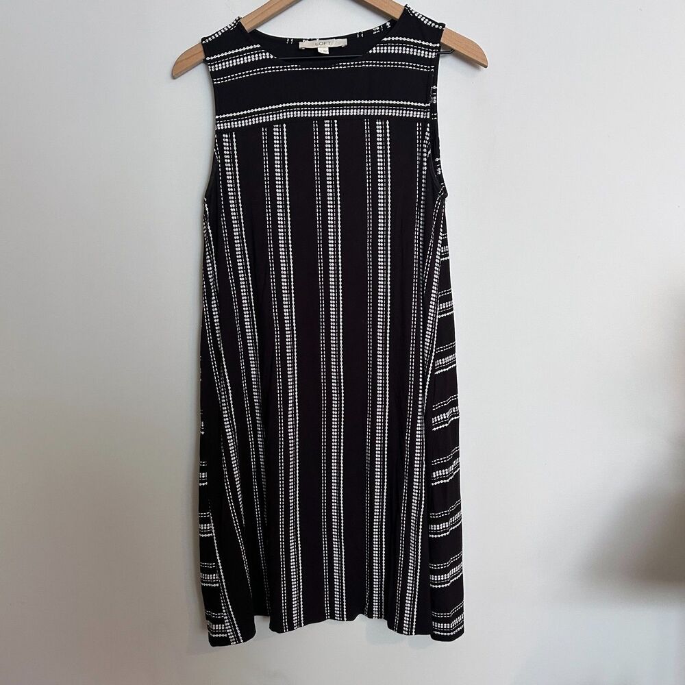 Loft Black White Trapeze Dot Stripe Swing Dress Size Medium